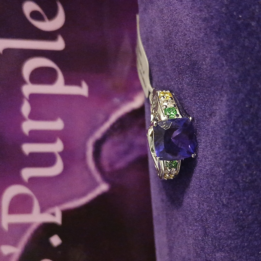 2462568-3. Purple Qtz Stainless Steel,  Platinum Bond  Over Brass Ring, Sz.6